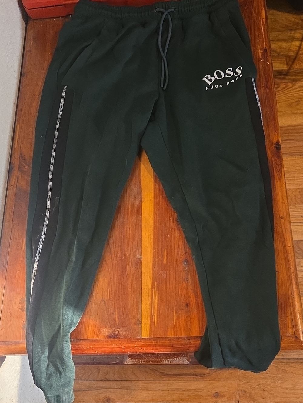 Boss Dark Green Track Pants with Side Stripe